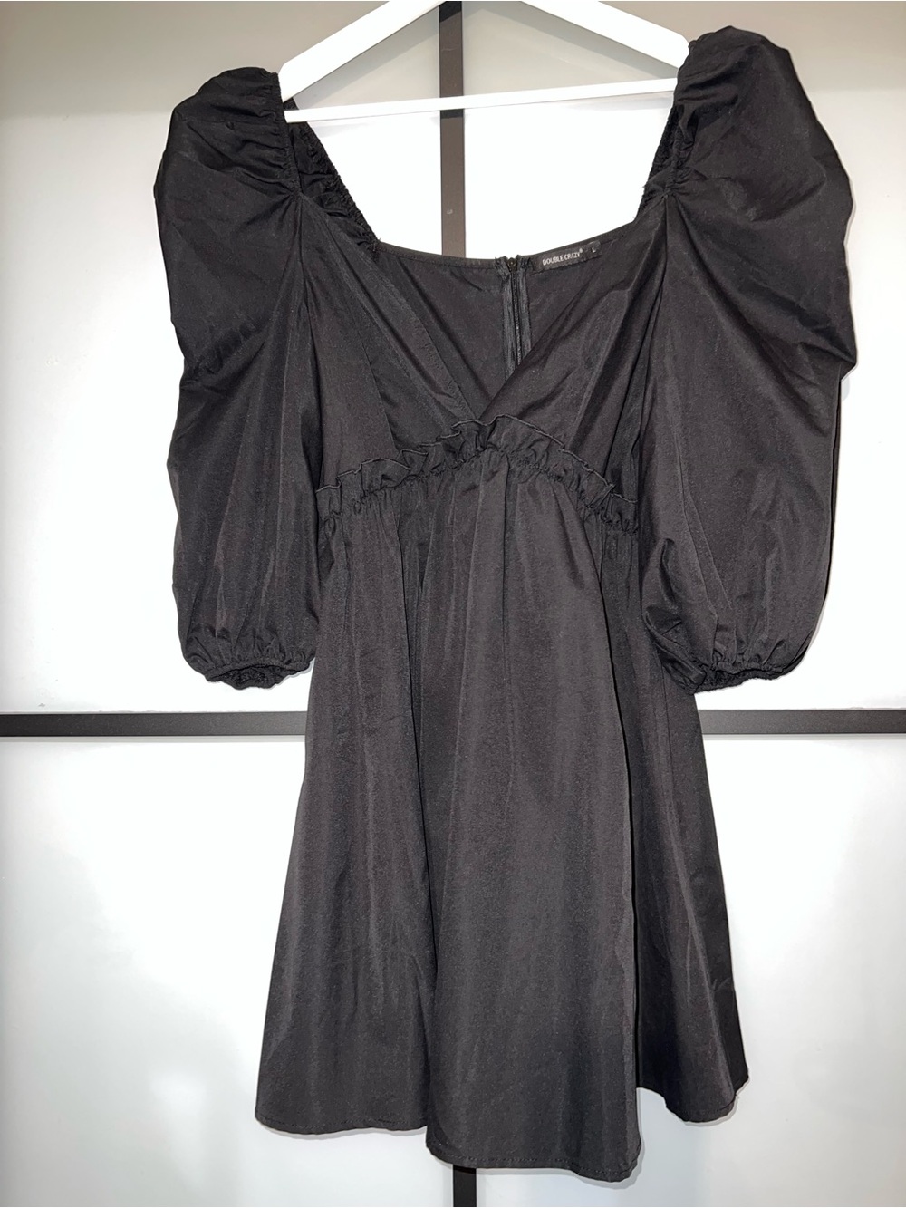 Unbranded Black Puff-Sleeve Mini Dress with Ruching